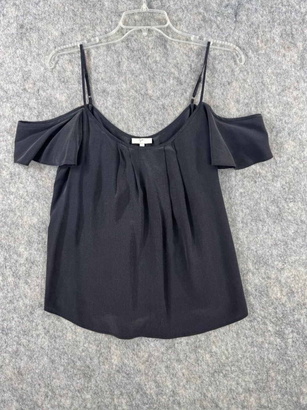 Joie Black Silk Top Off The Shoulder Blouse Sz XS Swing Feminine Flutter Sleeve